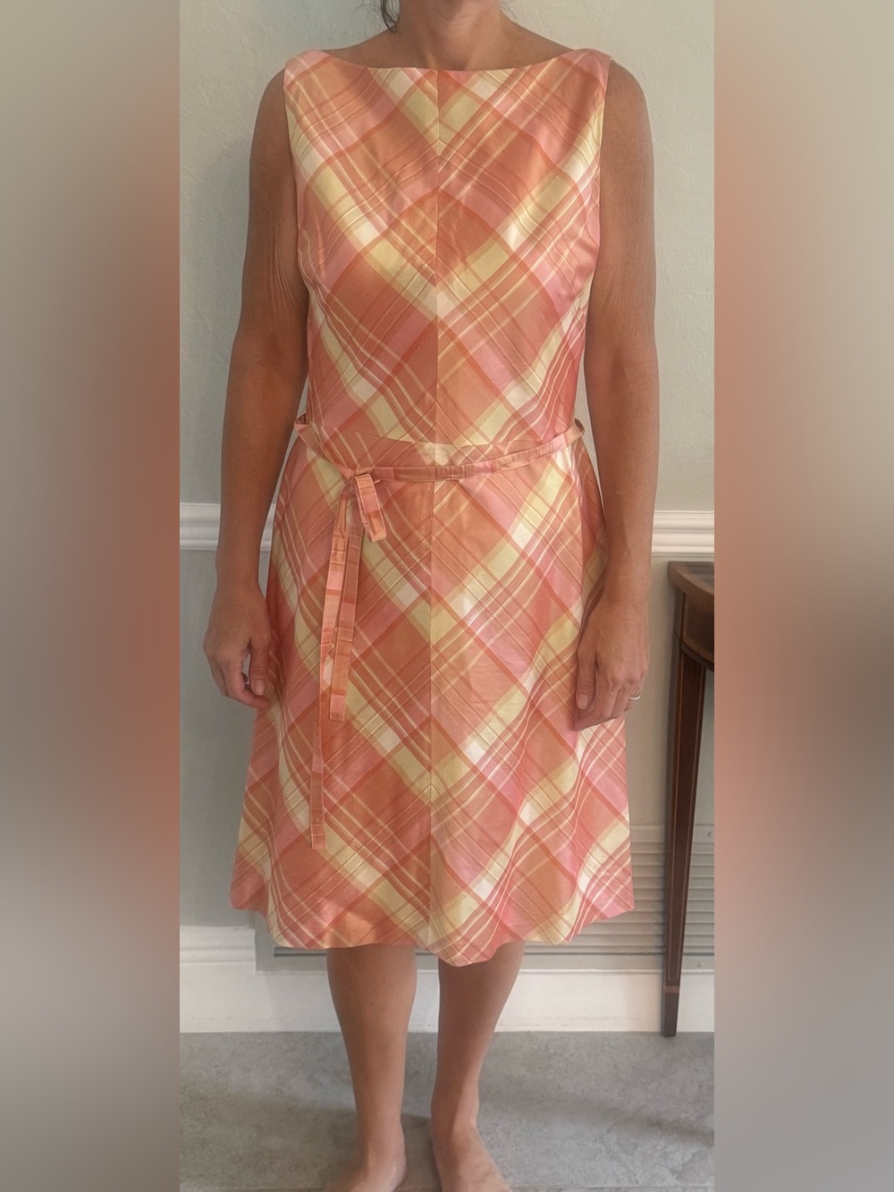 Ellen Tracy Orange Plaid Midi Dress